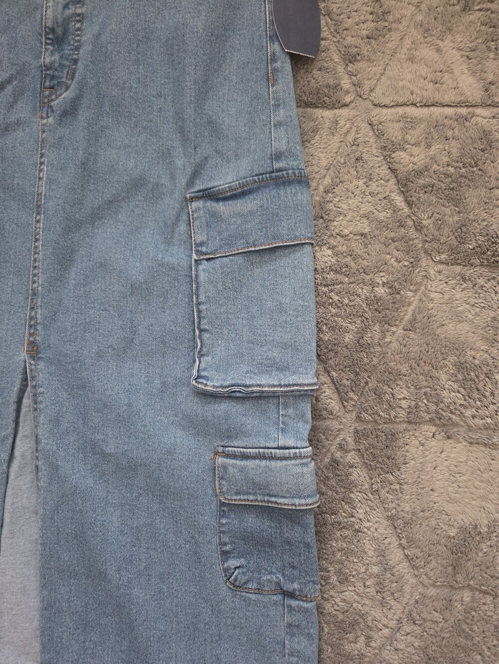 Denim Cargo Utility Blue Maxi Skirt Front Slit Fall Western Boho Going Out 10 - Picture 7 of 12